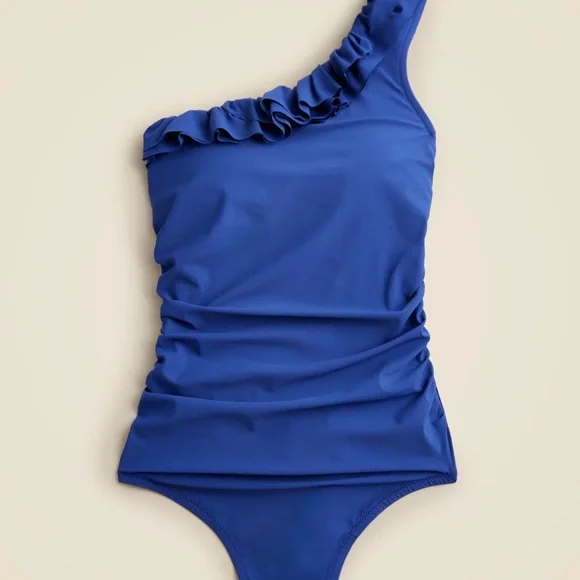J Crew One-Shoulder Ruffle One Piece Swimsuit in Royal Blue Size 18 EUC - Picture 2 of 6